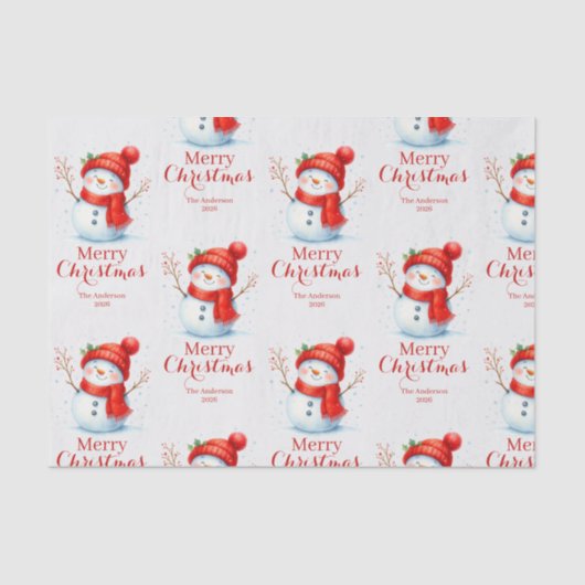 Personalized Merry Christmas Snowman Custom Year  薄葉紙 (正面)