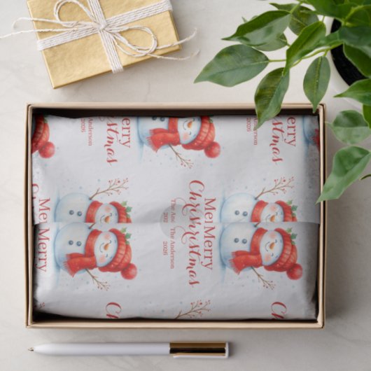 Personalized Merry Christmas Snowman Custom Year  薄葉紙 (ギフト)