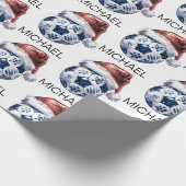 Personalized Merry Christmas Soccer Ball Santa     ラッピングペーパー (角)