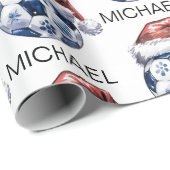 Personalized Merry Christmas Soccer Ball Santa     ラッピングペーパー (ロールコーナー)