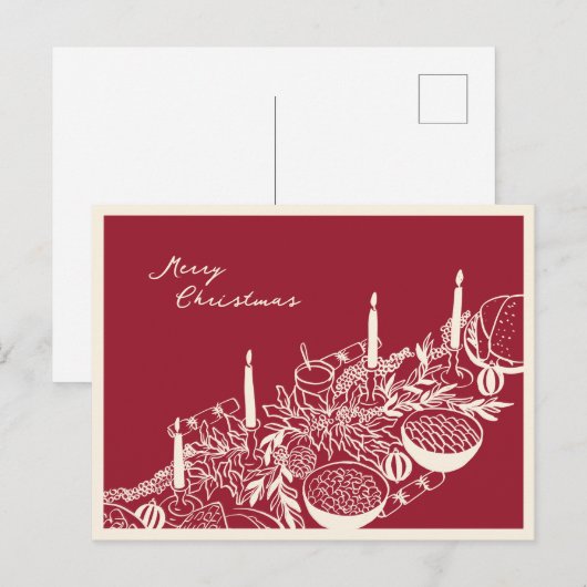 Personalized Merry Christmas Table Minimal Design シーズンポストカード (正面/裏面)