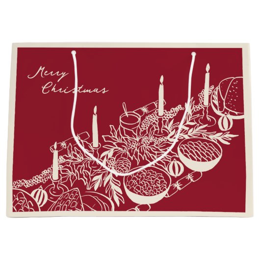 Personalized Merry Christmas Table Minimal Design  ラージペーパーバッグ (正面)