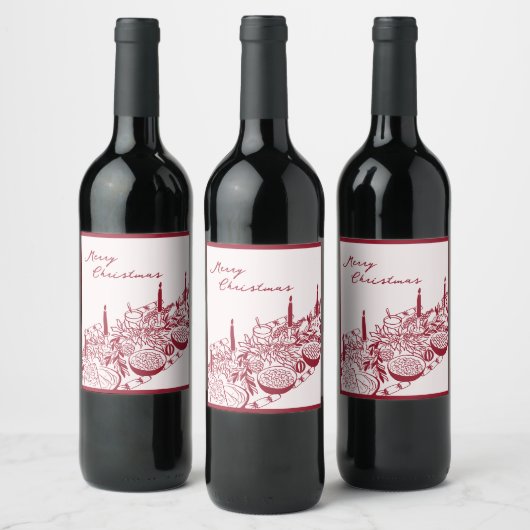 Personalized Merry Christmas Table Minimal Design ワインラベル (ボトル)
