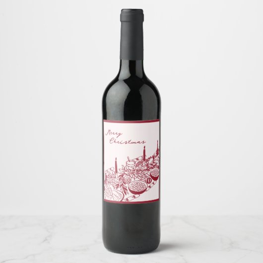 Personalized Merry Christmas Table Minimal Design ワインラベル (正面)