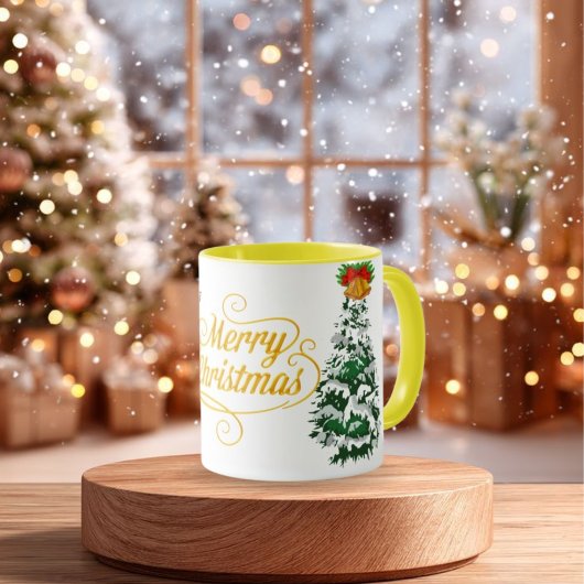 : Personalized Merry Christmas Tree Watercolor Mug マグカップ