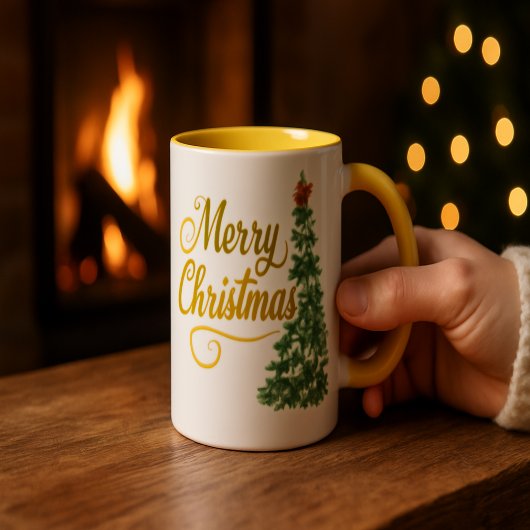 : Personalized Merry Christmas Tree Watercolor Mug マグカップ
