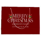 Personalized Merry Christmas Whit Retro Typography ラージペーパーバッグ (裏面)