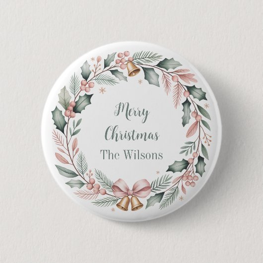 Personalized Merry Christmas Wreath 缶バッジ (正面)