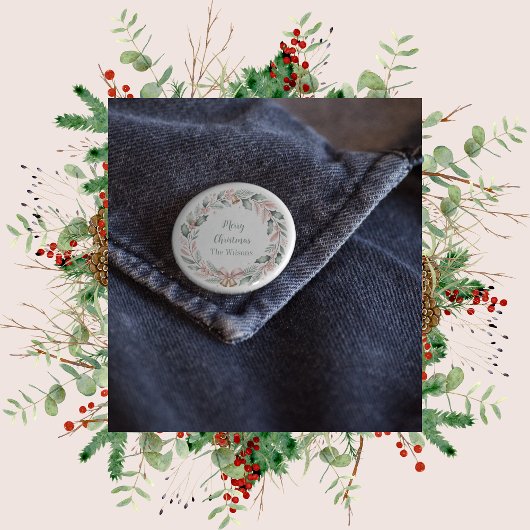 Personalized Merry Christmas Wreath 缶バッジ