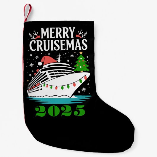 Personalized Merry Cruisemas Cruise Ship Family  スモールクリスマスストッキング (正面)