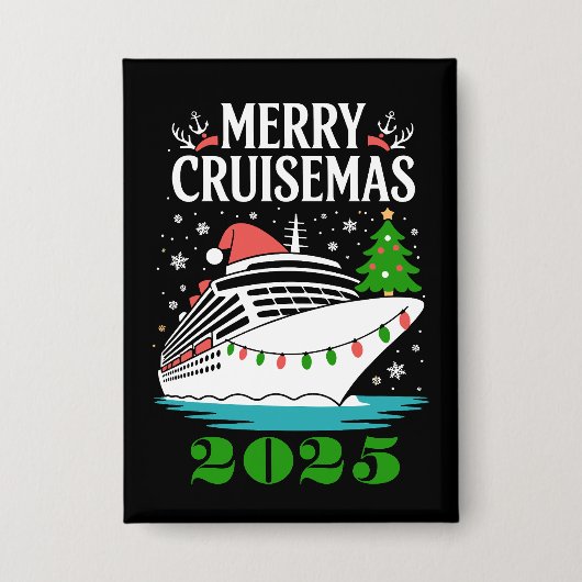 Personalized Merry Cruisemas Cruise Ship Family  缶バッジ (正面)