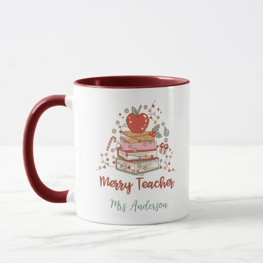 Personalized Merry Teacher Christmas Tree Books  マグカップ (左)