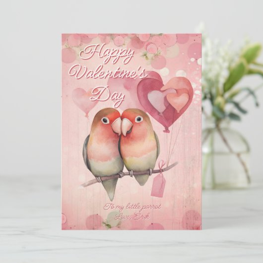 Personalized Message Parrot Animal Valentines Day シーズンカード (スタンド正面)