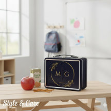 Personalized Metal Lunch Box with Floral Monogram 