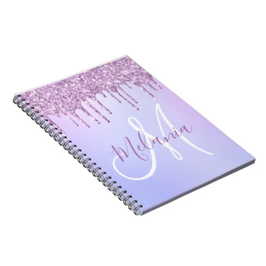 Personalized Metallic Purple Drip Lavender Pour ノートブック (右側)
