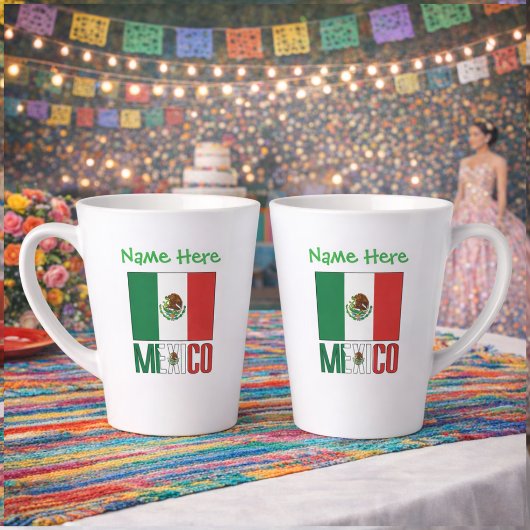 Personalized Mexico Flag Name Design カフェラテマグ