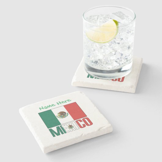 Personalized Mexico Flag Name Design ストーンコースター (横)