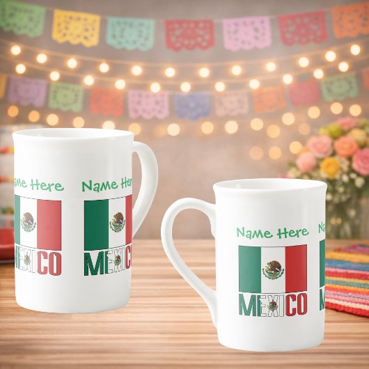 Personalized Mexico Flag Name Design ボーンチャイナマグカップ