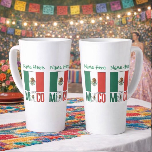 Personalized Mexico Flag Name Design Large カフェラテマグ