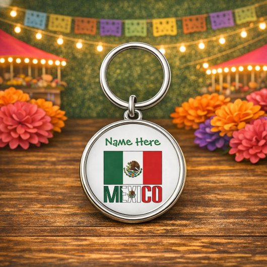 Personalized Mexico Flag Round Metal キーホルダー