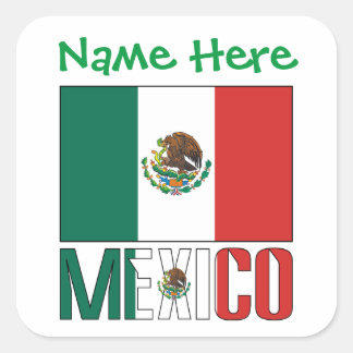 Personalized Mexico Flag Square Label スクエアシール