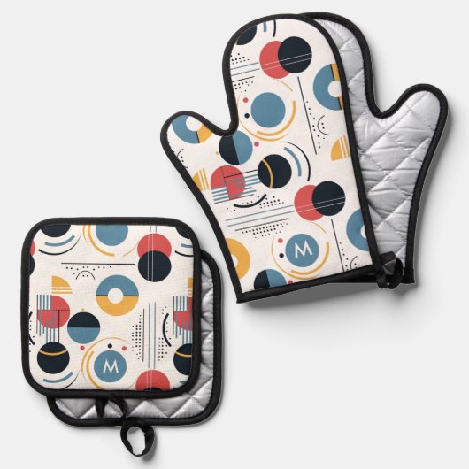 Personalized Mid Century Geometric Pattern 鍋つかみ&鍋敷きセット (正面/裏面)