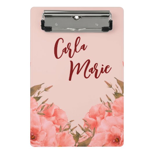 Personalized Mini Clipboard | Pink Floral Design ミニクリップボード (正面)