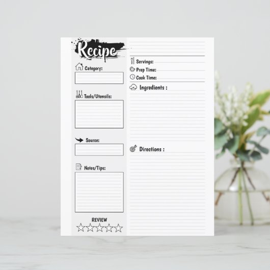 Personalized Minimal Basic Blank Recipe Page Sheet (スタンド正面)