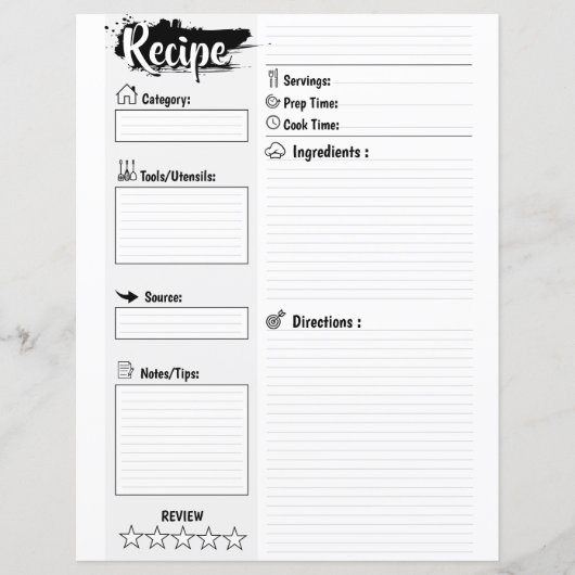 Personalized Minimal Basic Blank Recipe Page Sheet (正面)