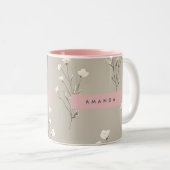 Personalized Minimal Beige Floral Design ツートーンマグカップ (正面右)