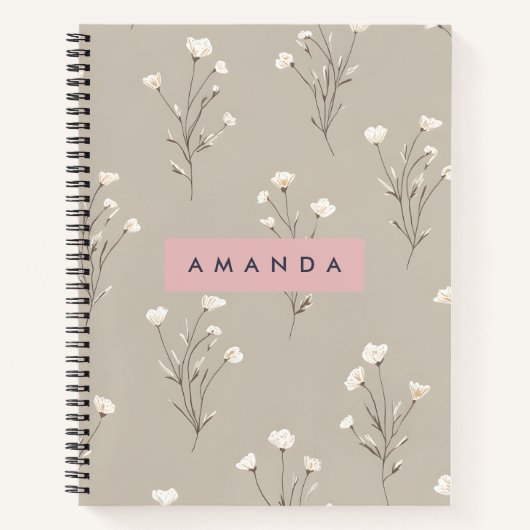 Personalized Minimal Beige Floral Design ノートブック (正面)