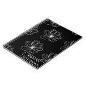 Personalized Minimal Black Floral with Name ノートブック (左側)