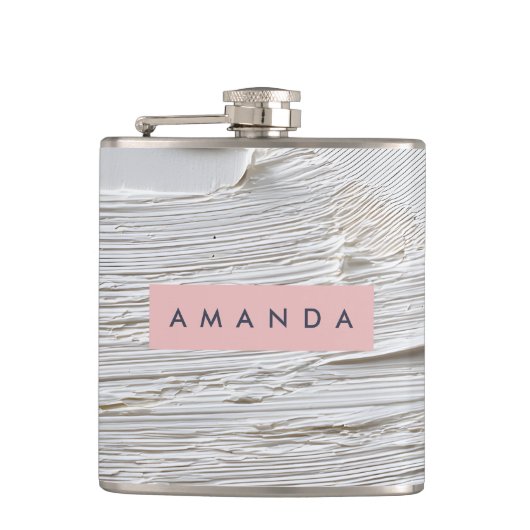 Personalized Minimal White Textured Abstract  フラスク (正面)