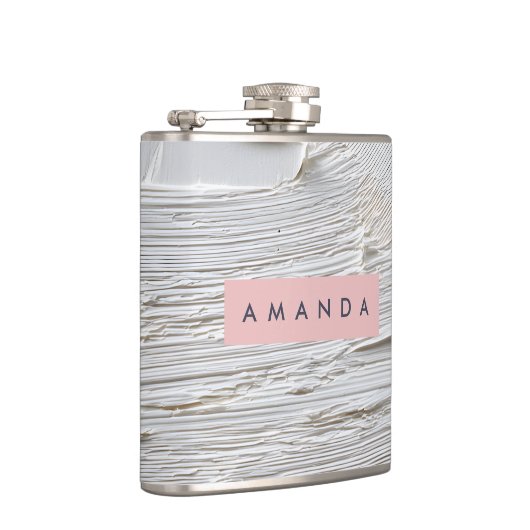 Personalized Minimal White Textured Abstract  フラスク (右)