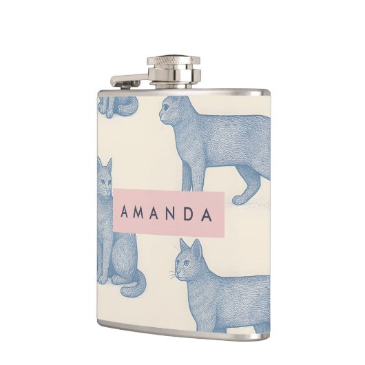 Personalized Minimalist Blue Cat Pattern フラスク (左)