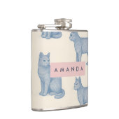 Personalized Minimalist Blue Cat Pattern フラスク (右)