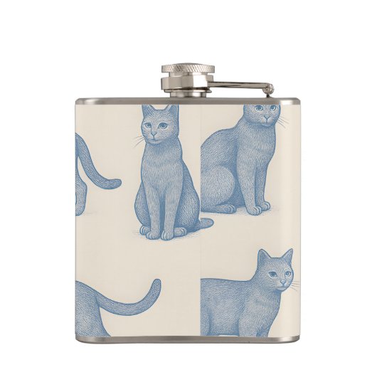 Personalized Minimalist Blue Cat Pattern フラスク (裏面)