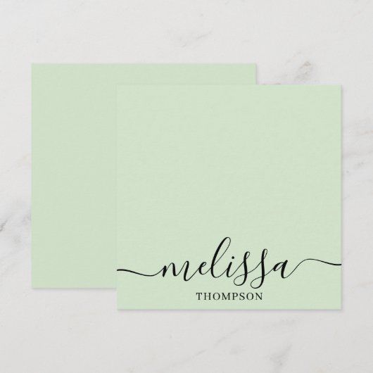 Personalized Minimalist Calligraphy Script Green ノートカード (正面/裏面)