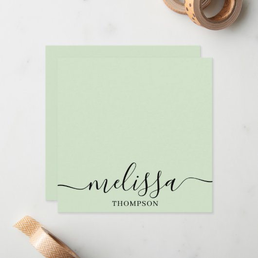 Personalized Minimalist Calligraphy Script Green ノートカード (正面/裏面インサイチュ)