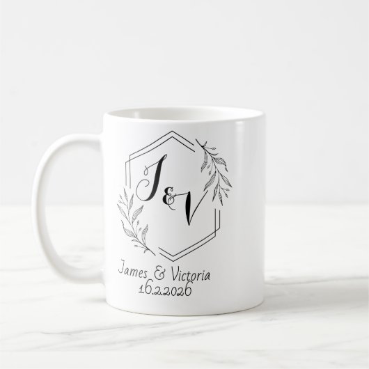 Personalized minimalist, couples initials wedding コーヒーマグカップ (左)