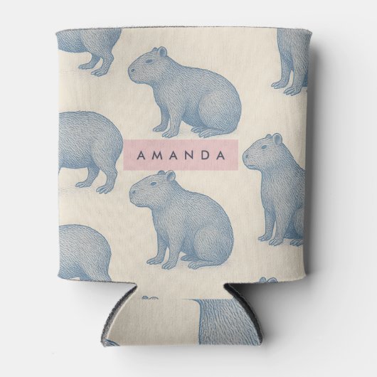 Personalized Minimalist Cute Capybara Pattern 缶クーラー (正面)