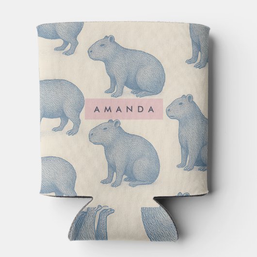 Personalized Minimalist Cute Capybara Pattern 缶クーラー (裏面)