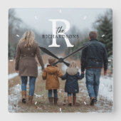 Personalized Minimalist Monogram Name Family Photo スクエア壁時計 (正面)