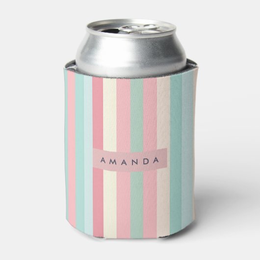 Personalized Minimalist Pastel Stripes  缶クーラー (缶正面)