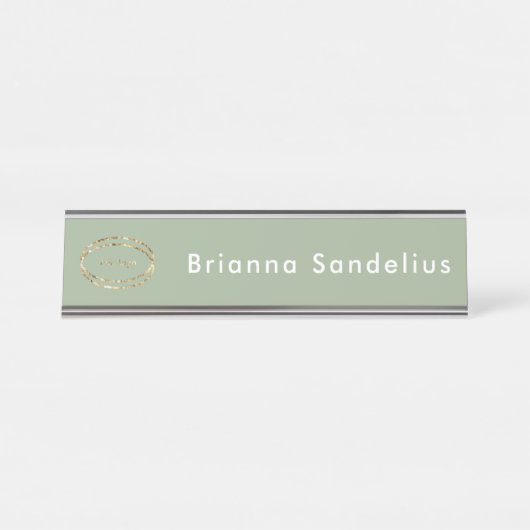 Personalized Minimalist Sage Green Business Logo デスクネームプレート (正面)