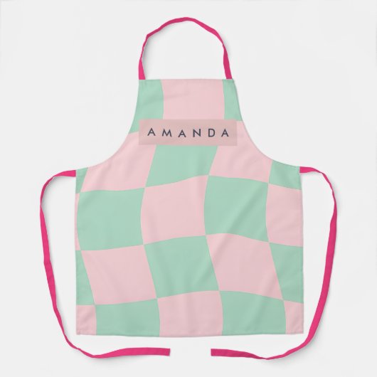 Personalized Mint Green and Blush Pink Checkered エプロン (正面)