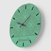 Personalized mint green pattern ラージ壁時計 (傾斜)