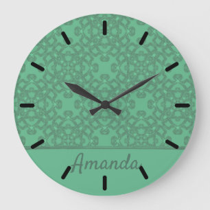 Personalized mint green pattern ラージ壁時計