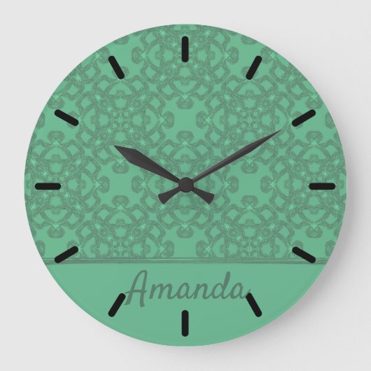 Personalized mint green pattern ラージ壁時計 (正面)