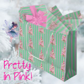 Personalized Mint Green Pink Stripe Christmas Tree ワインギフトバッグ